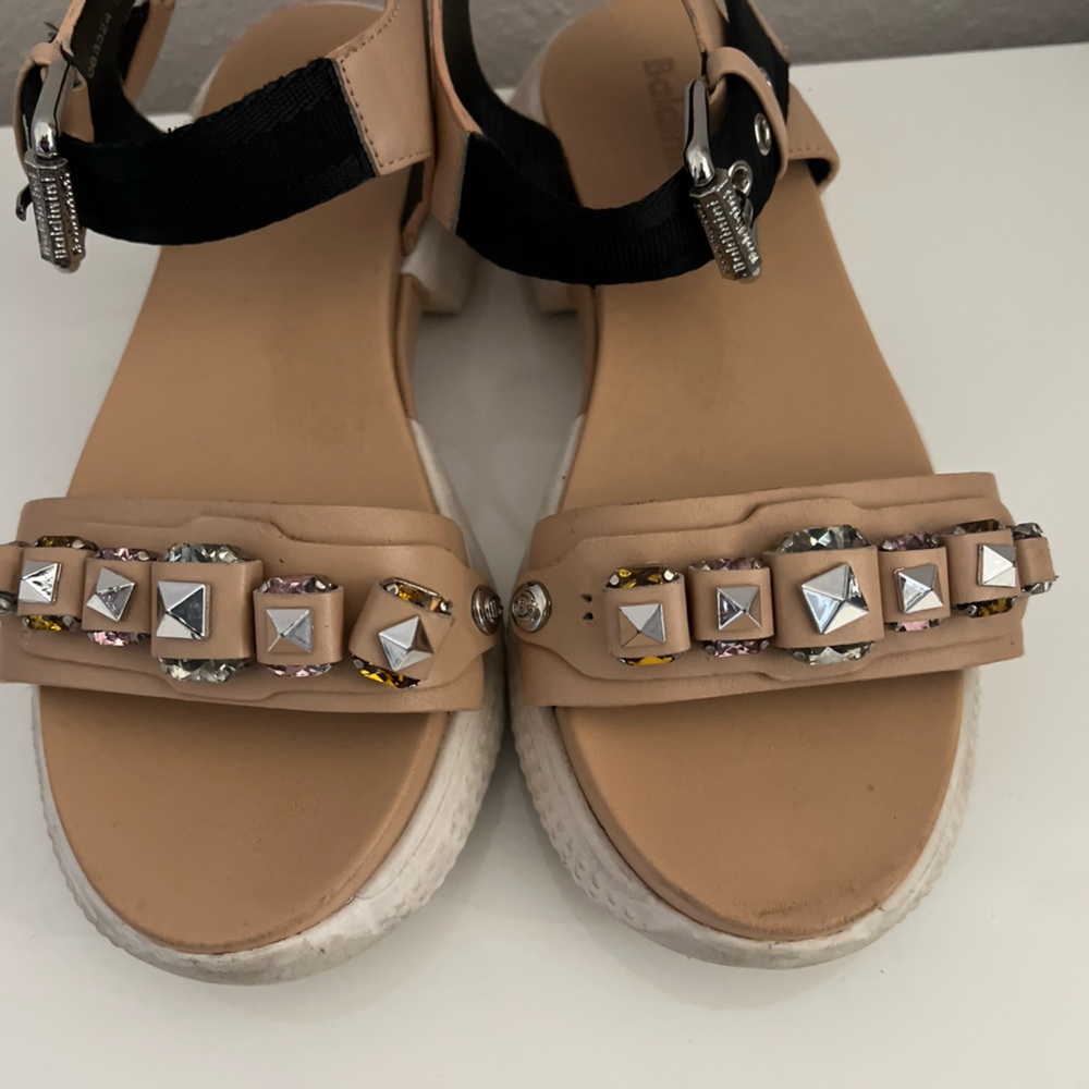 Baldinini Tan and Black Crystal Sandals Sz 9